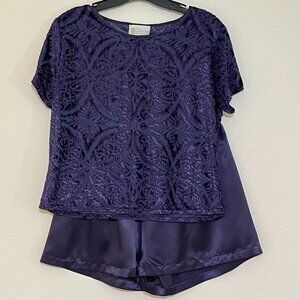 Vintage California Dynasty Short Pajama Set Size Medium Velvet Crushed Velvet